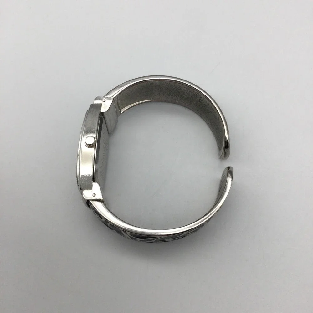 Studio Time Watch Womens 26mm Silver Tone Black Crystals Hinged Cuff New Battery